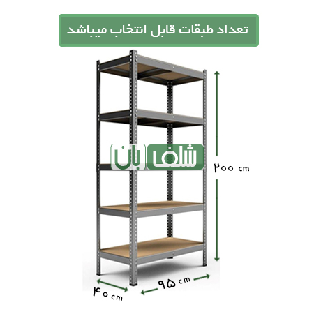 قفسه پیچ و مهره ای انباری ضخامت 0/7 میلی متر با عمق 40 سانتی متر درطول 95 سانتی متر به ارتفاع 2 متر